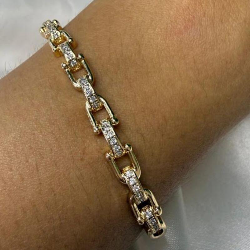 Bracelete Elos com Cravejados Zircônias - Banhado a Ouro 18K