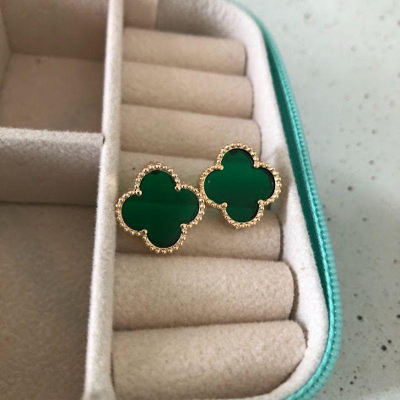 Brinco Trevo de Quatro Folhas Verde - Banhado a Ouro 18k