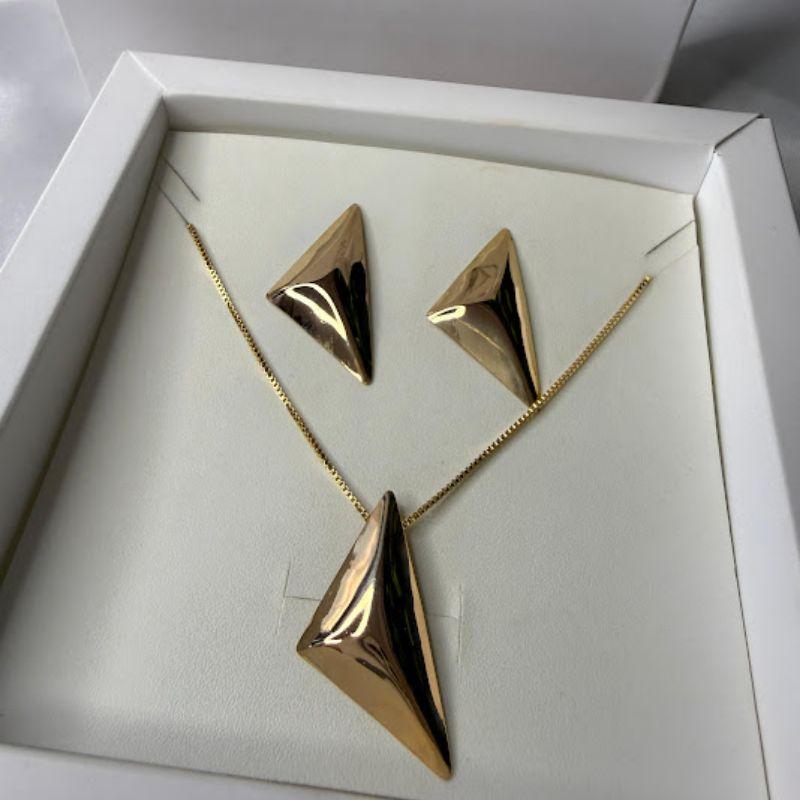 Conjunto Colar e Brincos Triângulo Assimétrico - Banhado a Ouro 18k