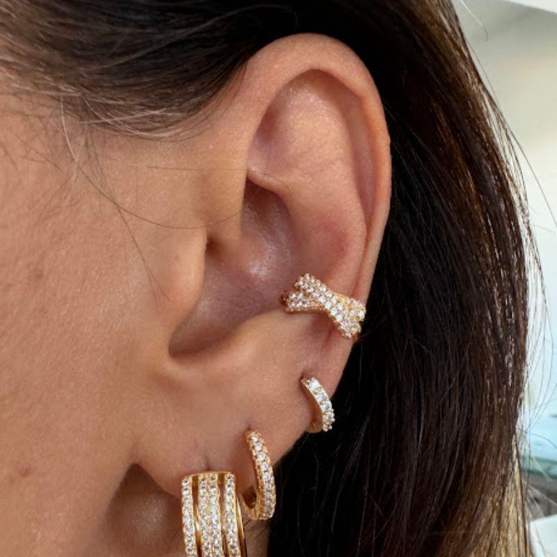 Piercing Fake em X com 2 Fileiras Cravejadas Zircônias - Banhado a Ouro 18K