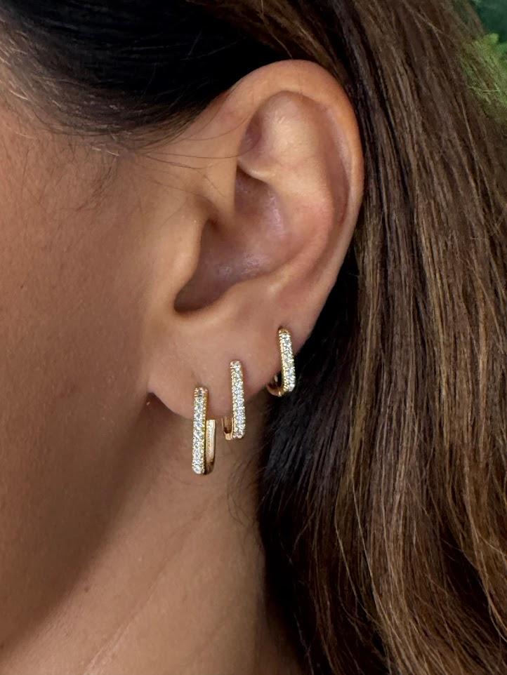 Trio de Argolinhas Retagular com Zircônias - Banhado a Ouro 18K