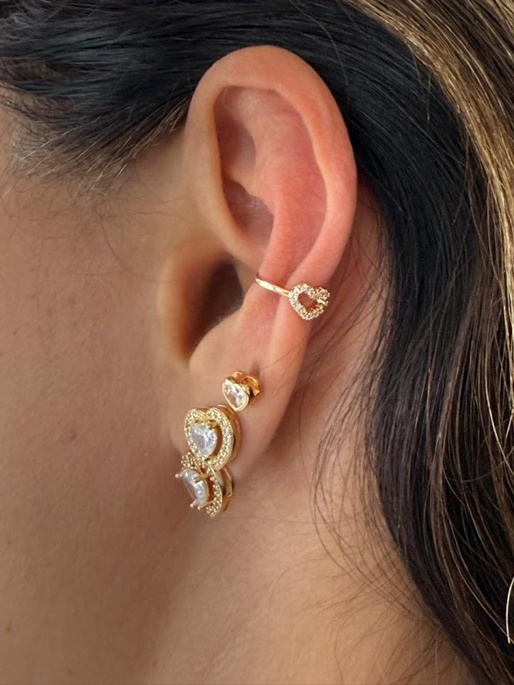 Piercing Fake Coração Cravejado - Banhado a Ouro 18k