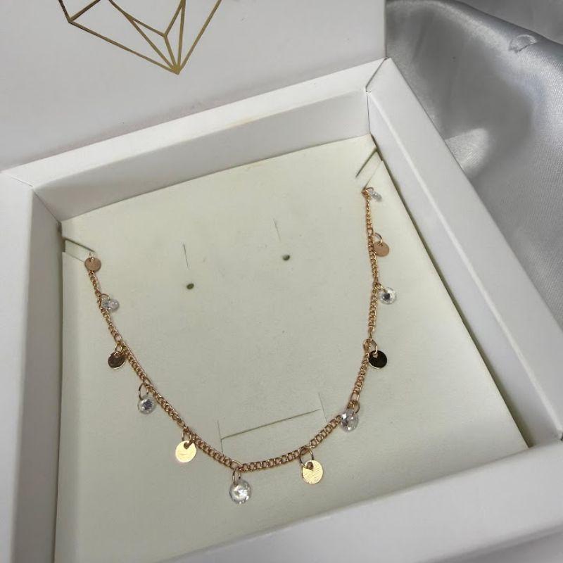 Colar Elo Grume com Ponto de Luz e Bolinhas Lisas - Banhado a Ouro 18k