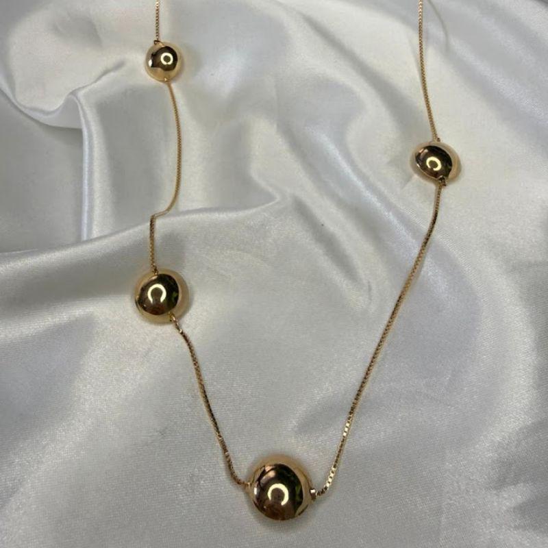 Colar Longo com Bolas Achatadas - Banhado a Ouro 18k