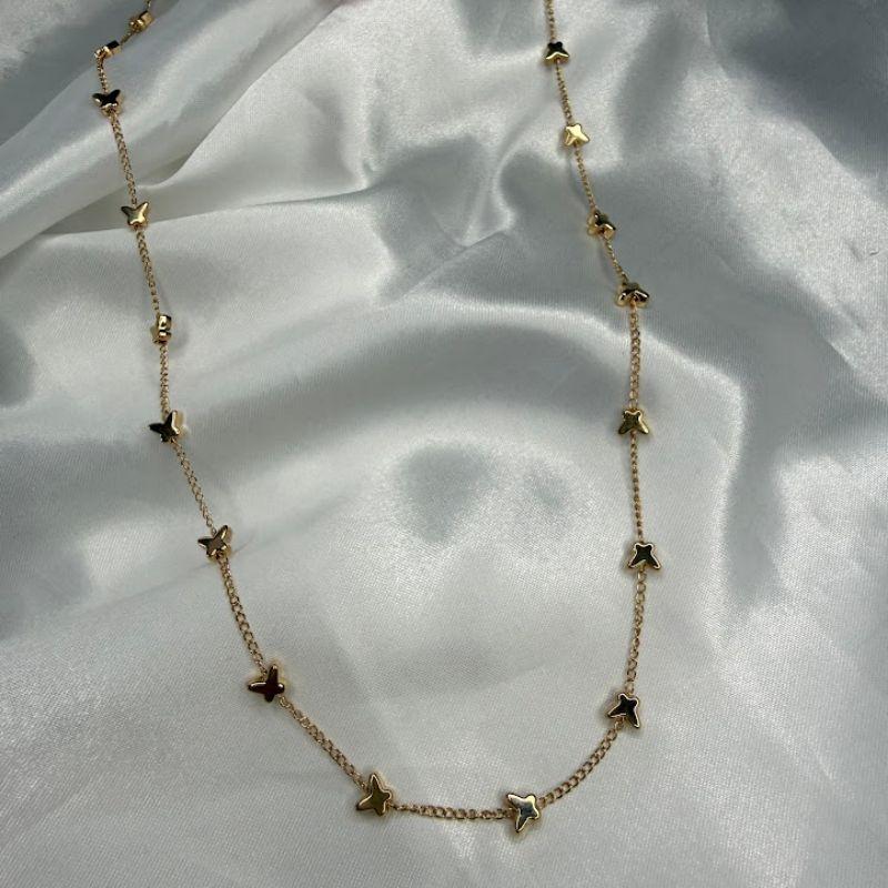 Colar Longo de Borboletas - Banhado a Ouro 18k