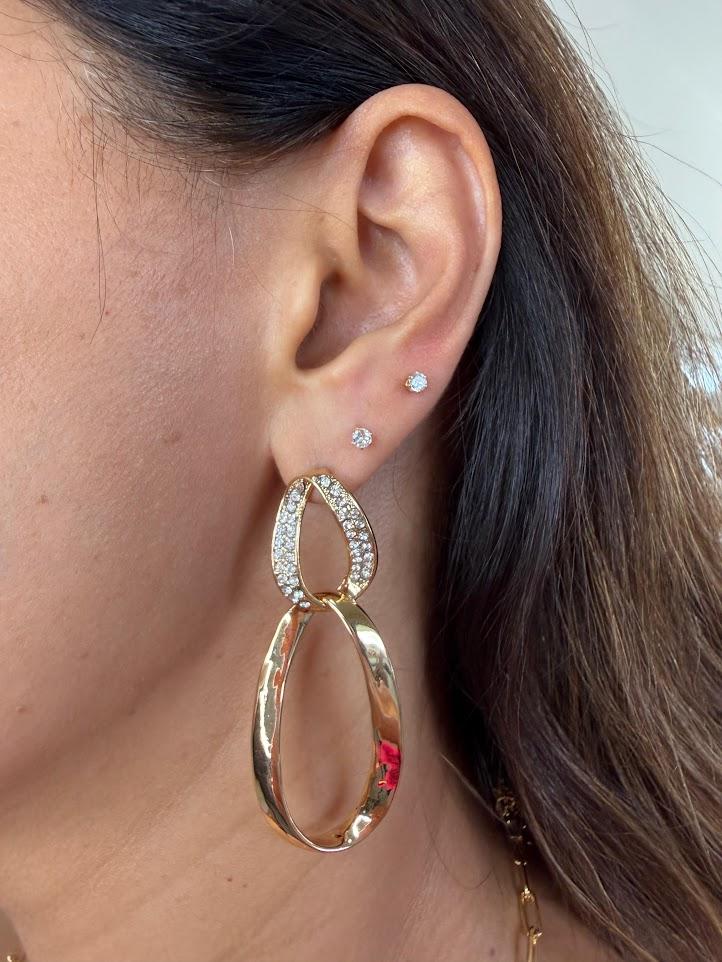 Maxi Brincos Argola Dupla com Cravejado em Zircônias - Banhado a Ouro 18k