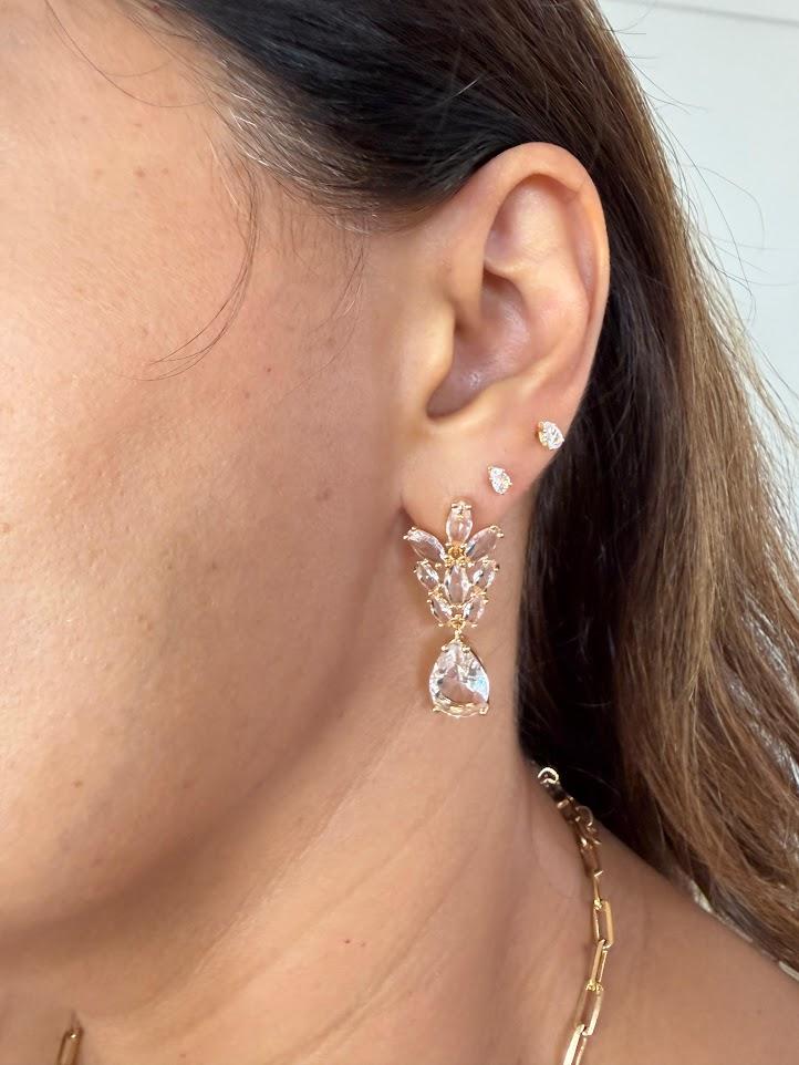 Brinco com Gotas de Zircônia - Banhado a ouro 18k