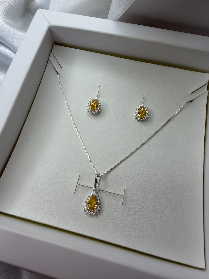 Brinco Gota Pequeno Cravejado Zircônia Amarelo - Prata925