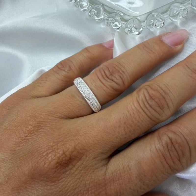 Anel Aparador / Meia Aliança Boleada 3 Fileiras Cravejada Zircônias - Prata 925