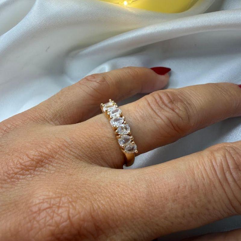 Anel Aparador / Meia Aliança de Zircônia - Banhado a Ouro 18k
