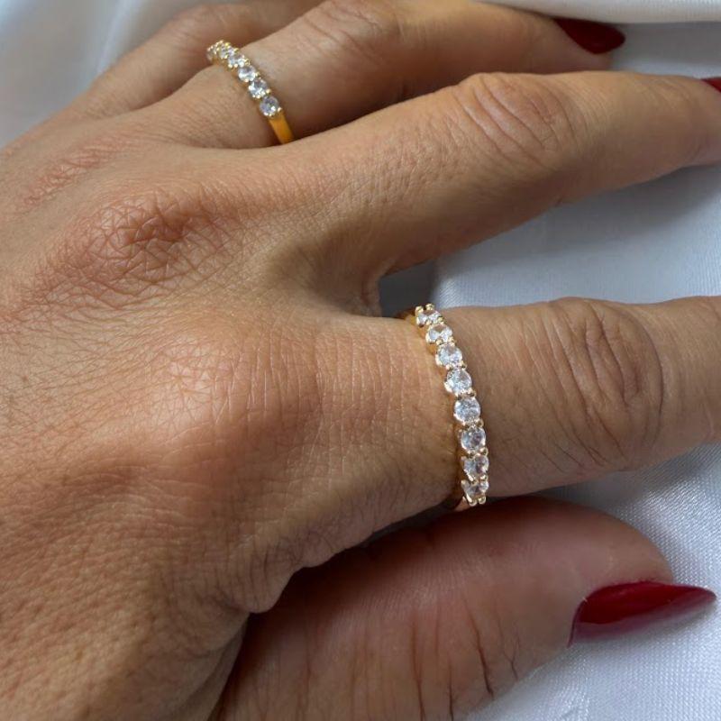 Anel Aparador Zircônias Redondas - Banhado a Ouro 18k