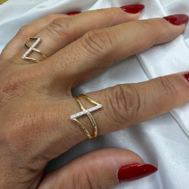 Anel Aro Duplo com Detalhe Cravejado Zircônias - Banhado a Ouro 18k