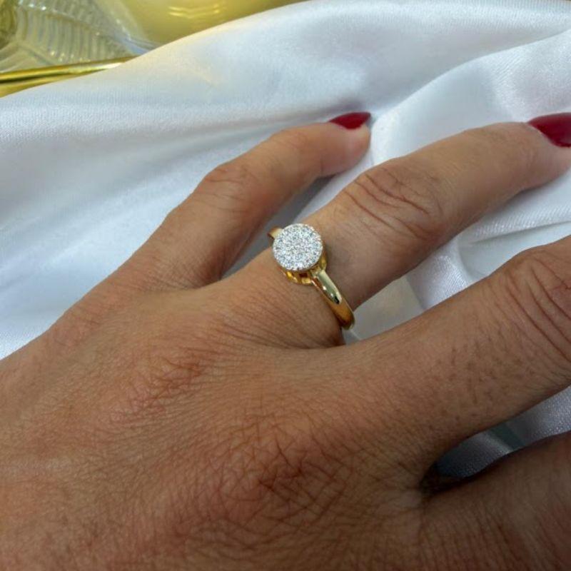 Anel Chuveiro Redondo Cravejado com Zircônias 7mm - Banhado a Ouro 18k