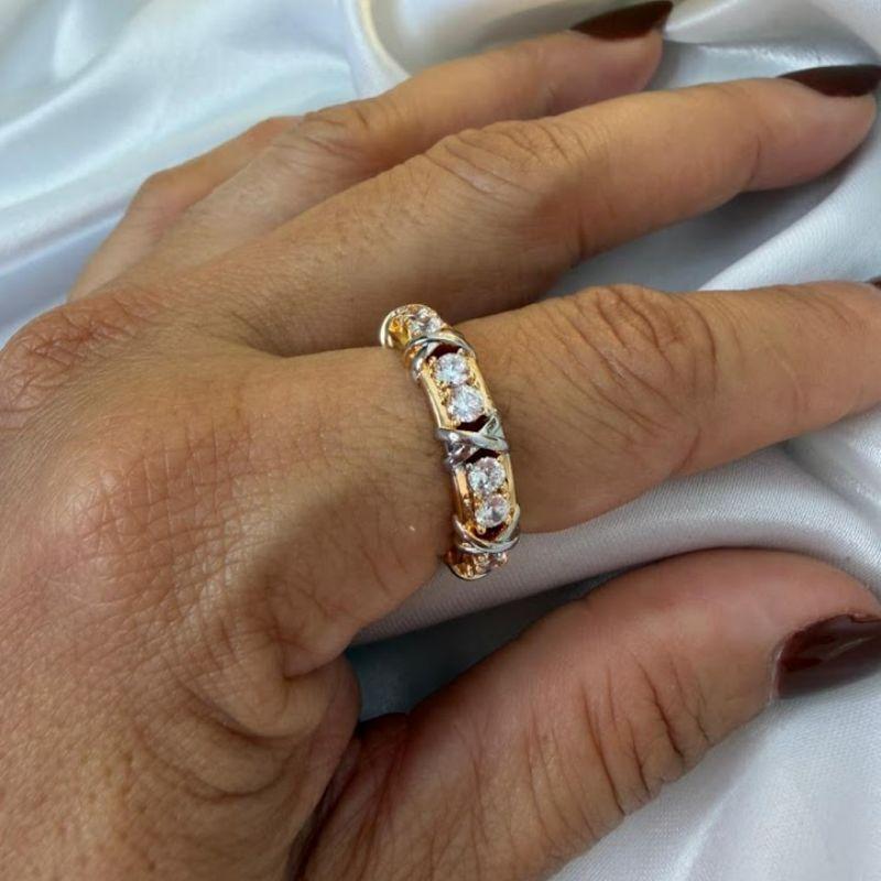 Anel Inspiração Joia em X Cravejada Zircônias - Banhado a Ouro 18k