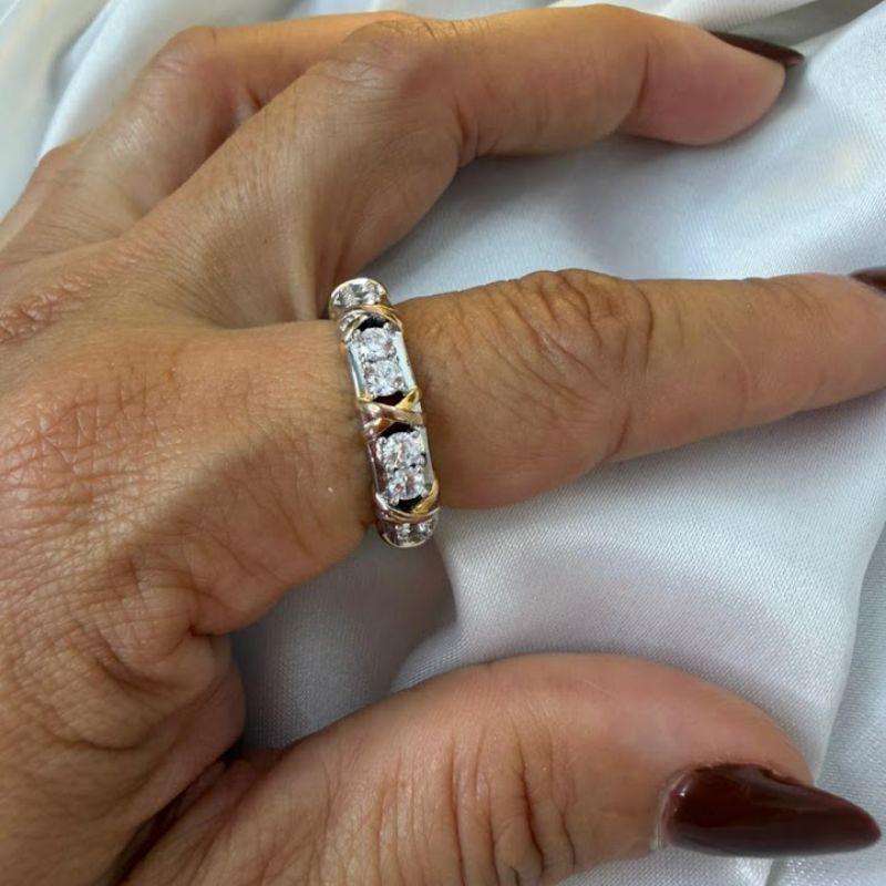 Anel Inspiração Joia em X Cravejada Zircônias - Banhado em Ródio