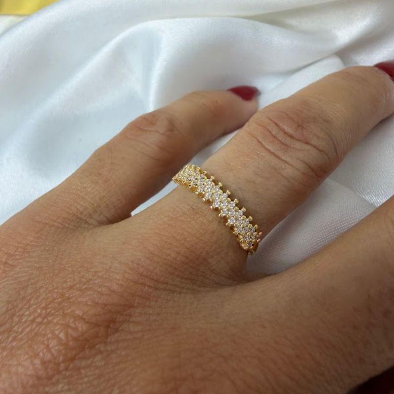 Anel Meia Aliança/ Aparador com 3 Fileiras de Zircônias - Banhado a Ouro 18k