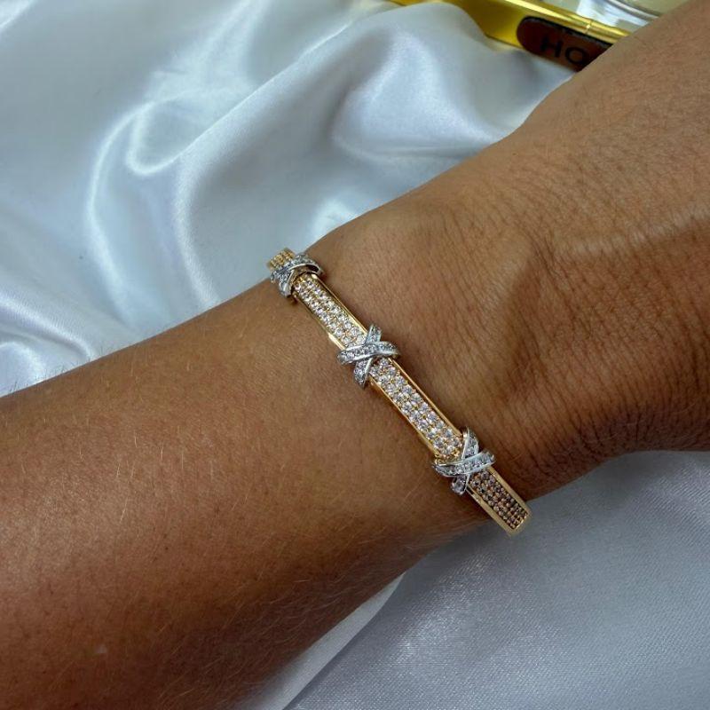Bracelete Inspiração Joia em X Cravejada Zircônias - Banhado a Ouro 18k