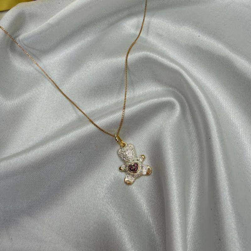 Colar Pingente de Urso Cravejado Zircônias - Banhado a Ouro 18k