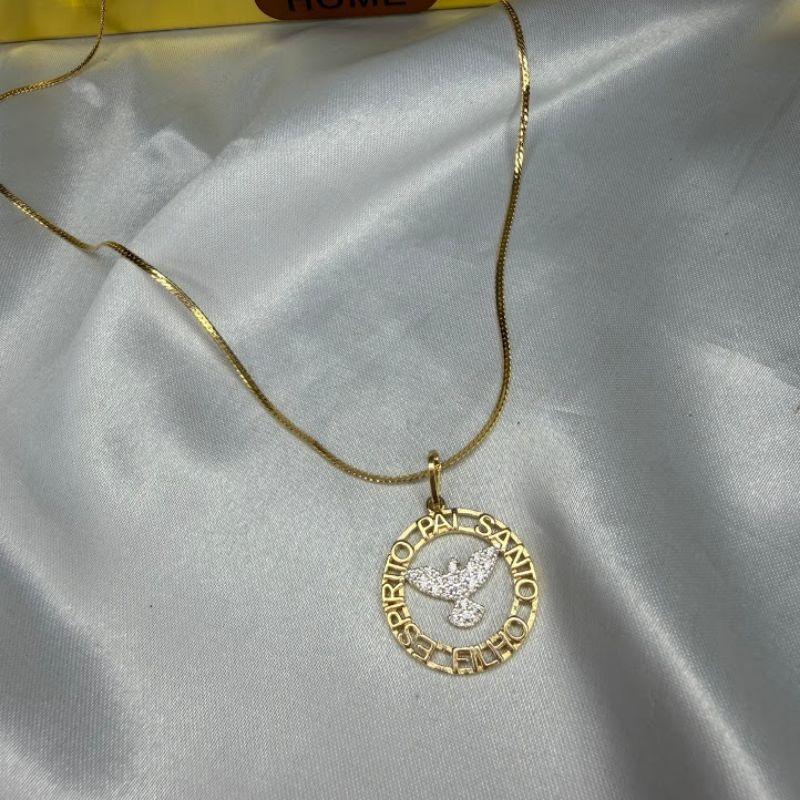 Pingente Espirito Santo Cravejado Zircônias - Banhado a Ouro 18k