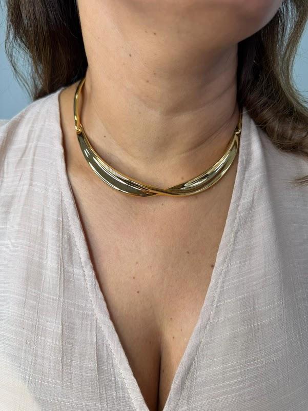 Choker Aro Orgânico Design Torcido - Banhado em Verniz Italiano