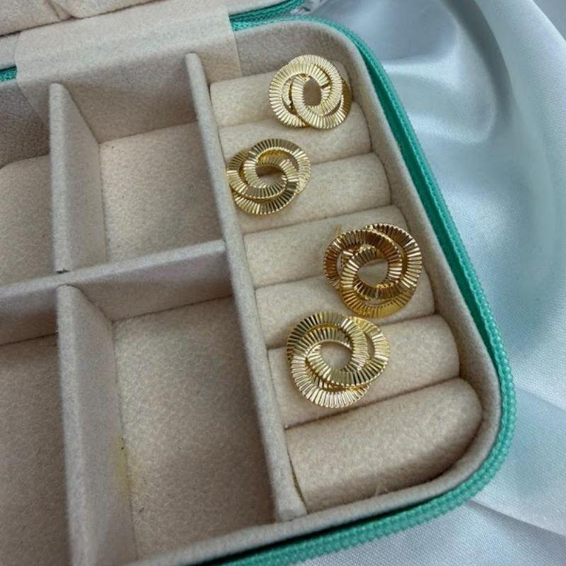 Brinco Elos Duplos Entrelaçados com Textura (Par) - Banhado a Ouro 18k