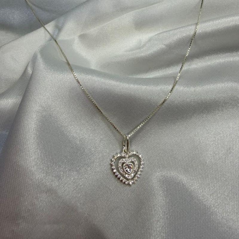 Pingente de Coração Vazado Cravejado Zircônias - Prata 925
