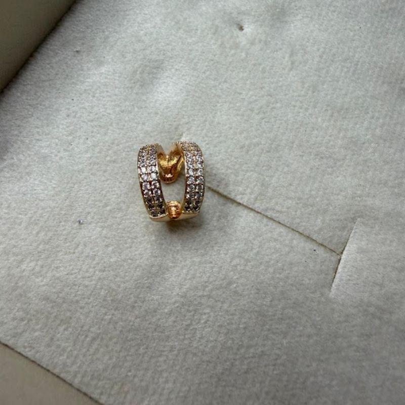 Piercing Fake de encaixe com 2 Fileiras de Zircônias - Banhado a Ouro 18k