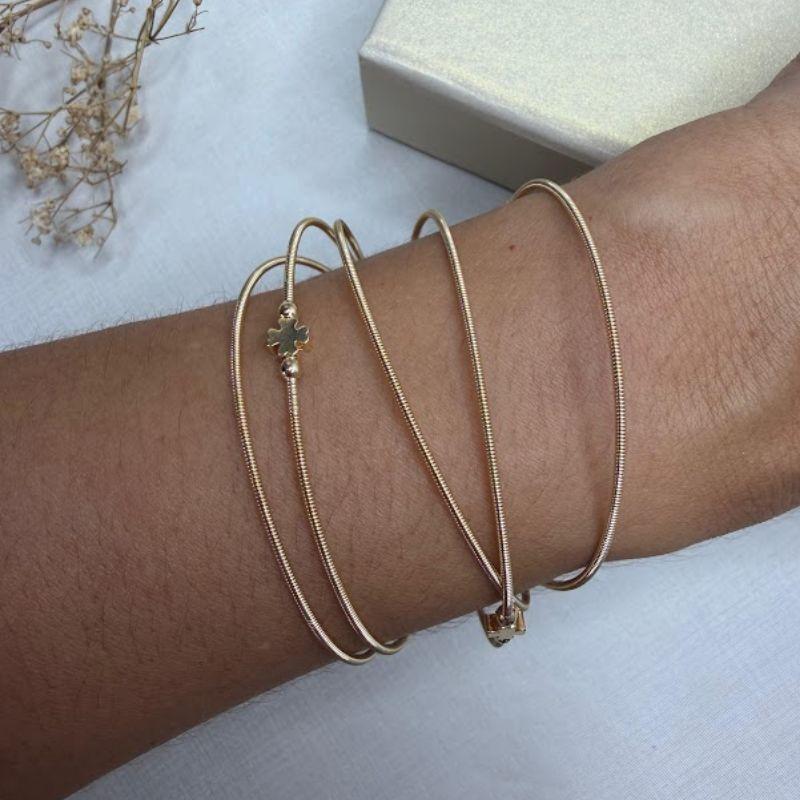 Pulseira/Colar Corda de Violão com Trevos - Banhado a Ouro 18k