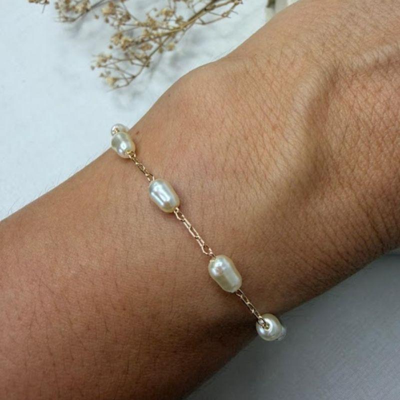 Pulseira com Pérolas Barrocas - Banhado a Ouro 18k