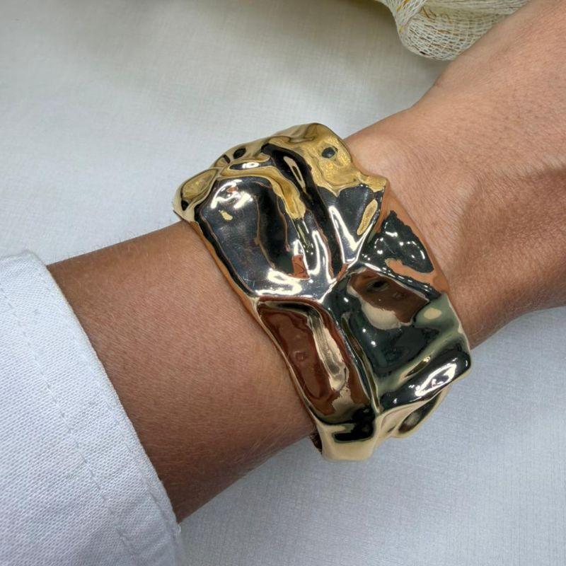 Bracelete Maxi Largo Orgânico - Banhado em Ouro 18k