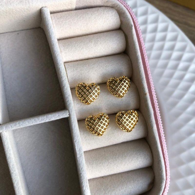 Brinco Coração Trama Pequeno (Par) - Banhado a Ouro 18k