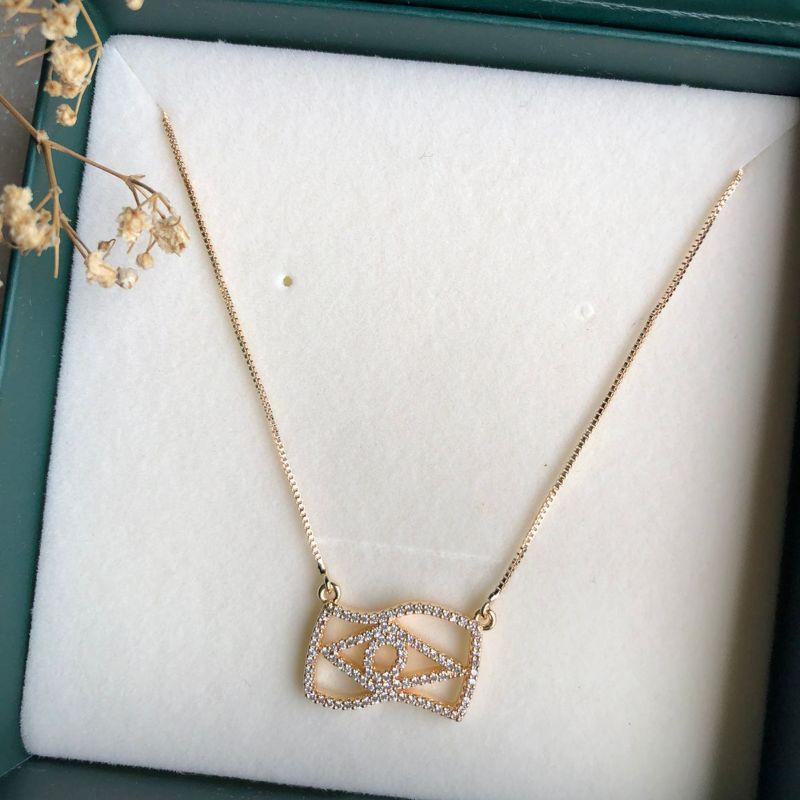 Colar Bandeira do Brasil Cravejado Zircônias - Banhado a Ouro 18k