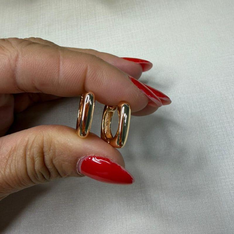 Brinco Argolinha Retangular -  Banhadas a Ouro 18K