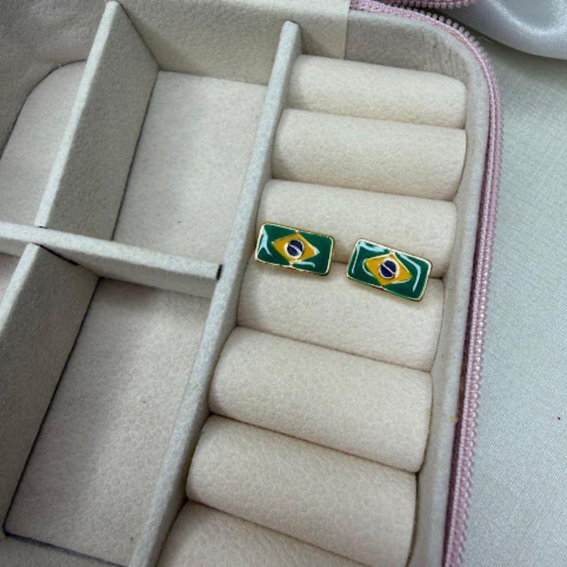 Brinco Pequeno Bandeira do Brasil Resinada - Banhado a Ouro 18k