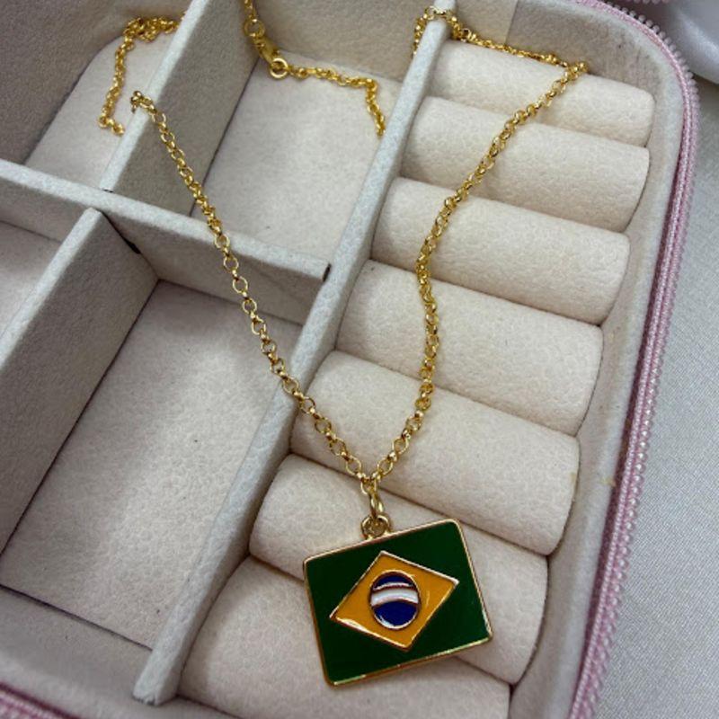 Colar Bandeira do Brasil Resinada - Banhado a Ouro 18k