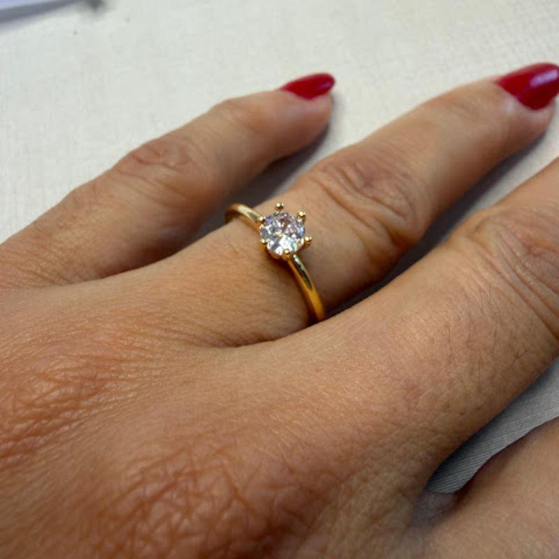 Anel Solitário com Zircônia  em Seis Garras 5MM - Banhado a Ouro 18k