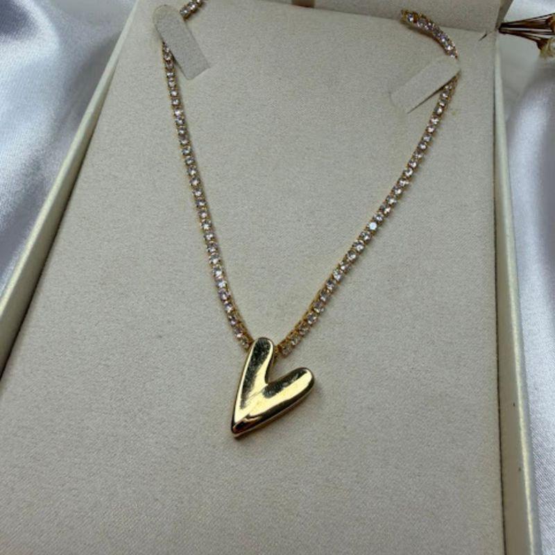 Colar Riviera com Pingente de Coração Liso - Banhado a Ouro 18k