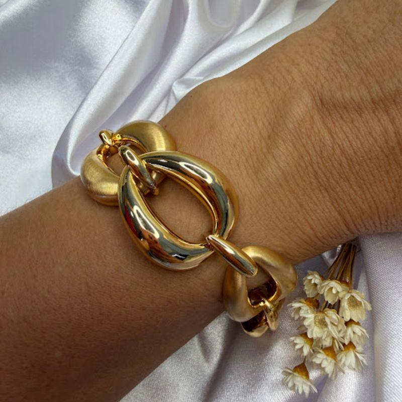 Pulseira Elos Grandes Grumet Dourado e Fosco - Banhado a Ouro 18k