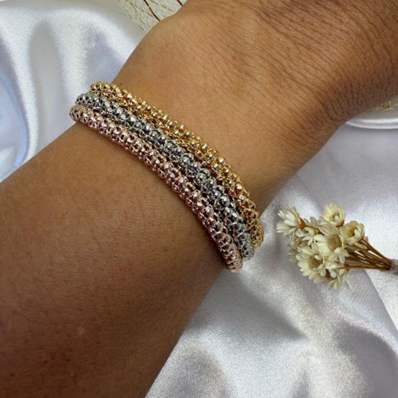 Trio de Pulseiras em 3 Banhos (Dourado, Ródio Branco e Rosé) - Banhado a Ouro 18k