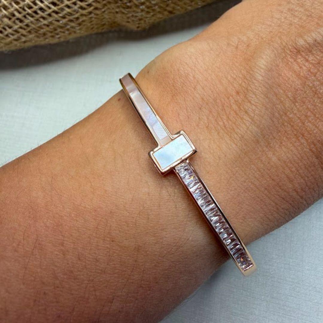 Bracelete Inspiração TF com Resina e Zirconia Retangular - Banhado a Ouro 18k