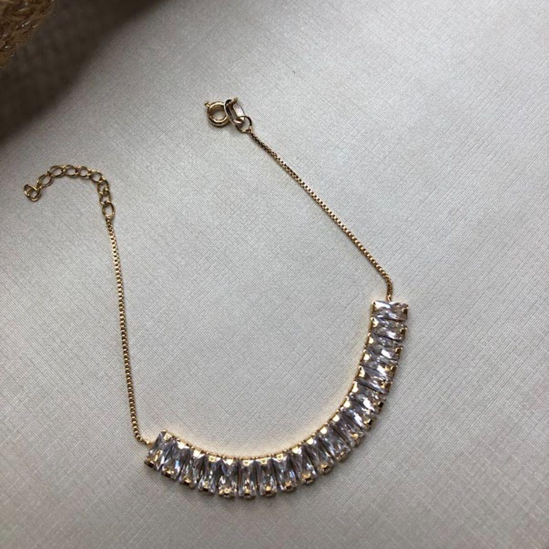 Pulseira com Zircônias Baguete - Banhado a Ouro 18k