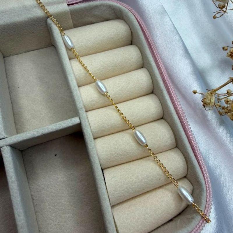 Pulseira Infantil Estilo Pérola Arroz - Banhada a ouro 18k