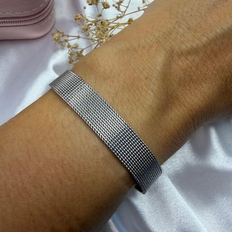 Pulseira Malha Relógio  - Banho em Ródio Branco