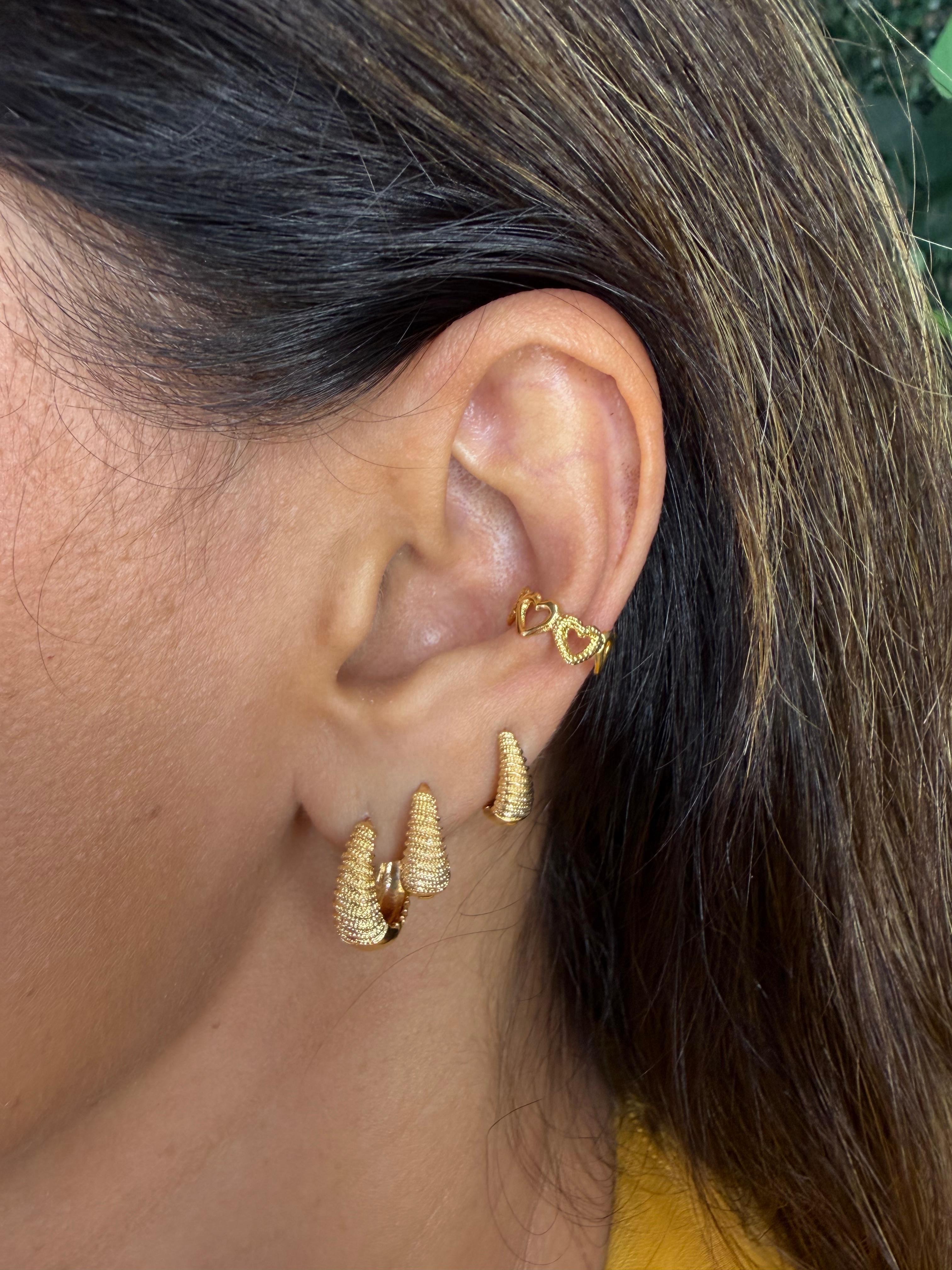 Trio de Argolinhas em U com Textura - Banhado a Ouro 18k