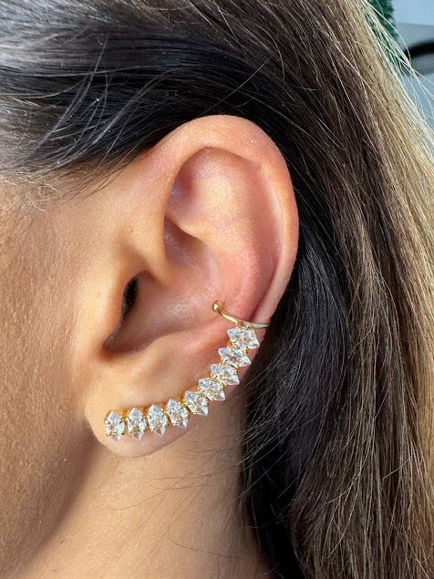 Brinco Ear Cuff Cravejado com Zircônias - Banhado a Ouro 18k
