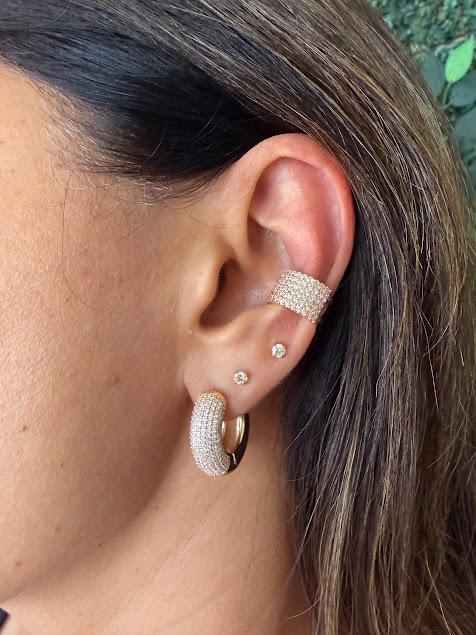 Brinco de Argola Estilo Bold com Cravejado de Microzircônias - Banhado a Ouro 18k
