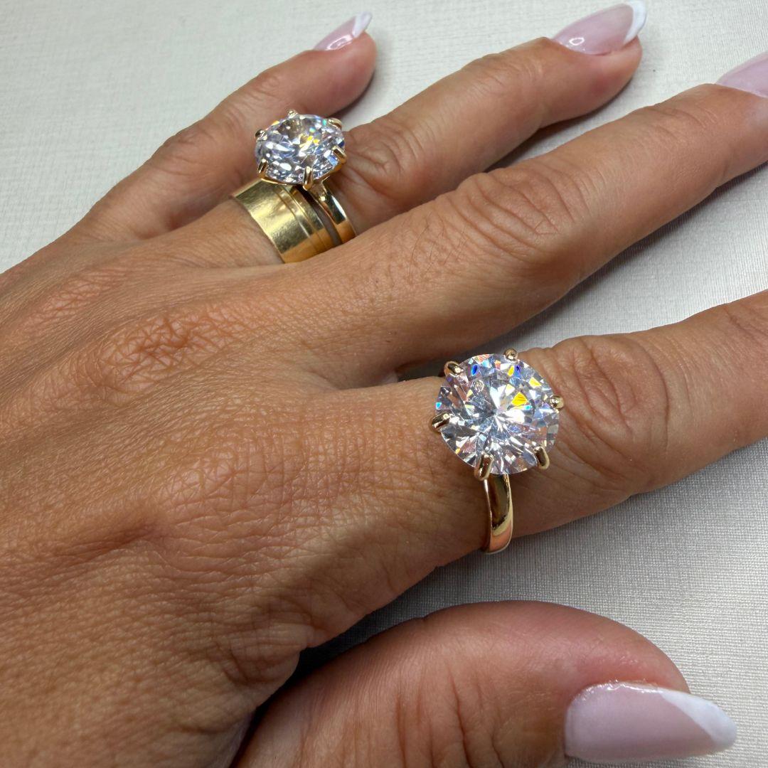 Anel Solitário Zircônia Grande 12mm (Und) - Banhado a Ouro 18k