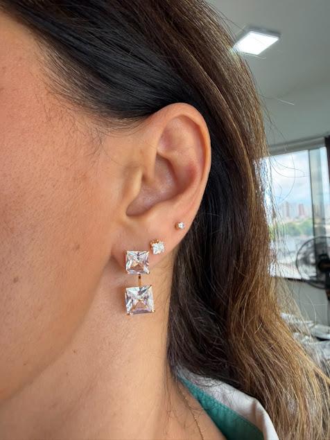 Duo Brincos Ponto Luz Quadrado - Banhado a Ouro 18k