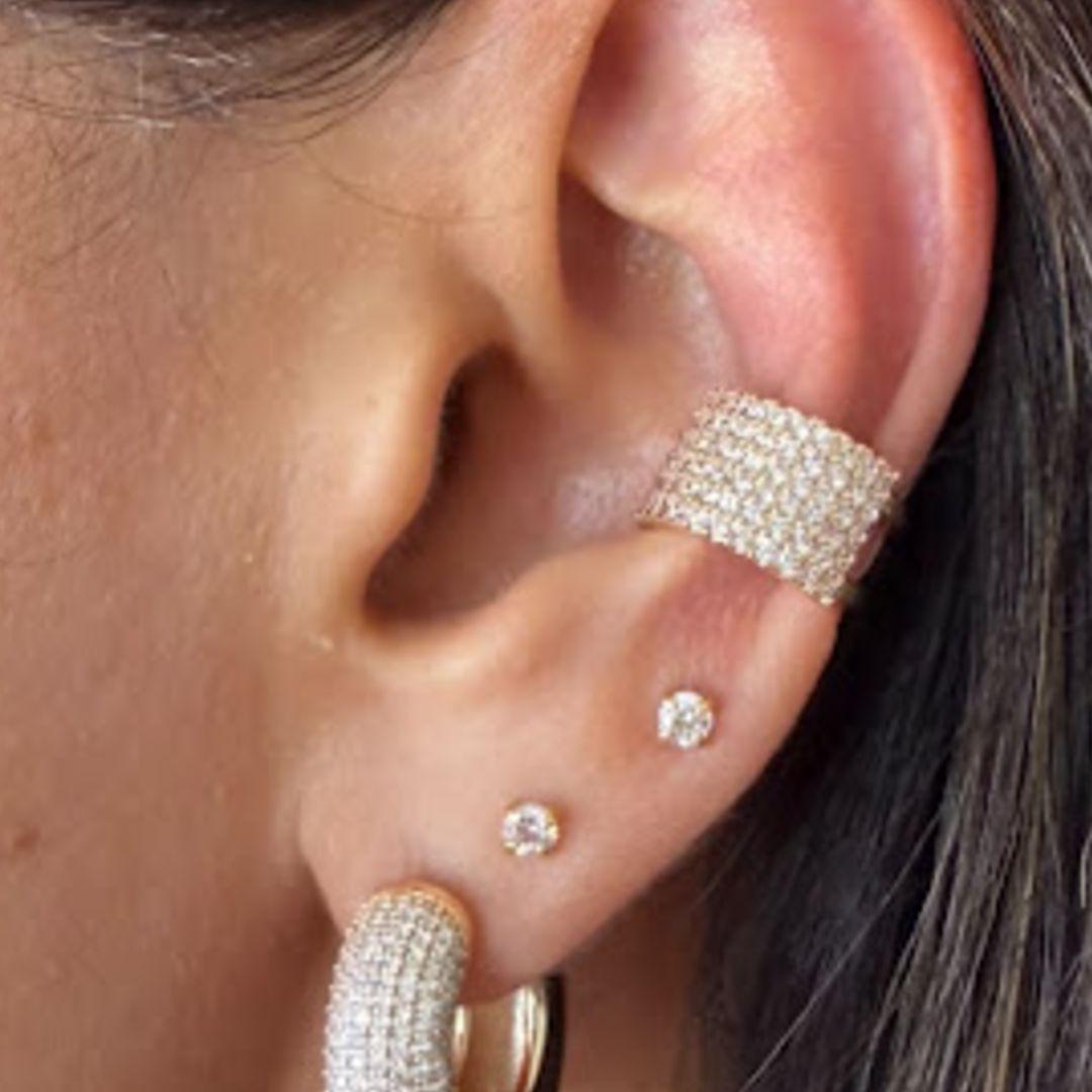 Piercing Fake Cravejado com Zircônias - Banhado a Ouro 18k